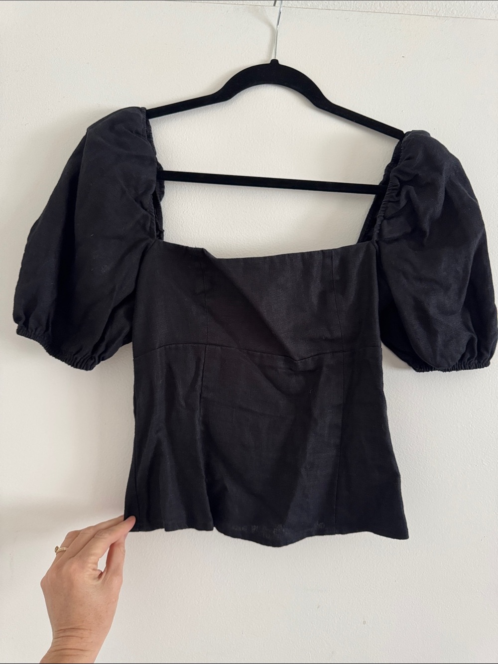 Reformation Black Puff-Sleeve Square-Neck Top